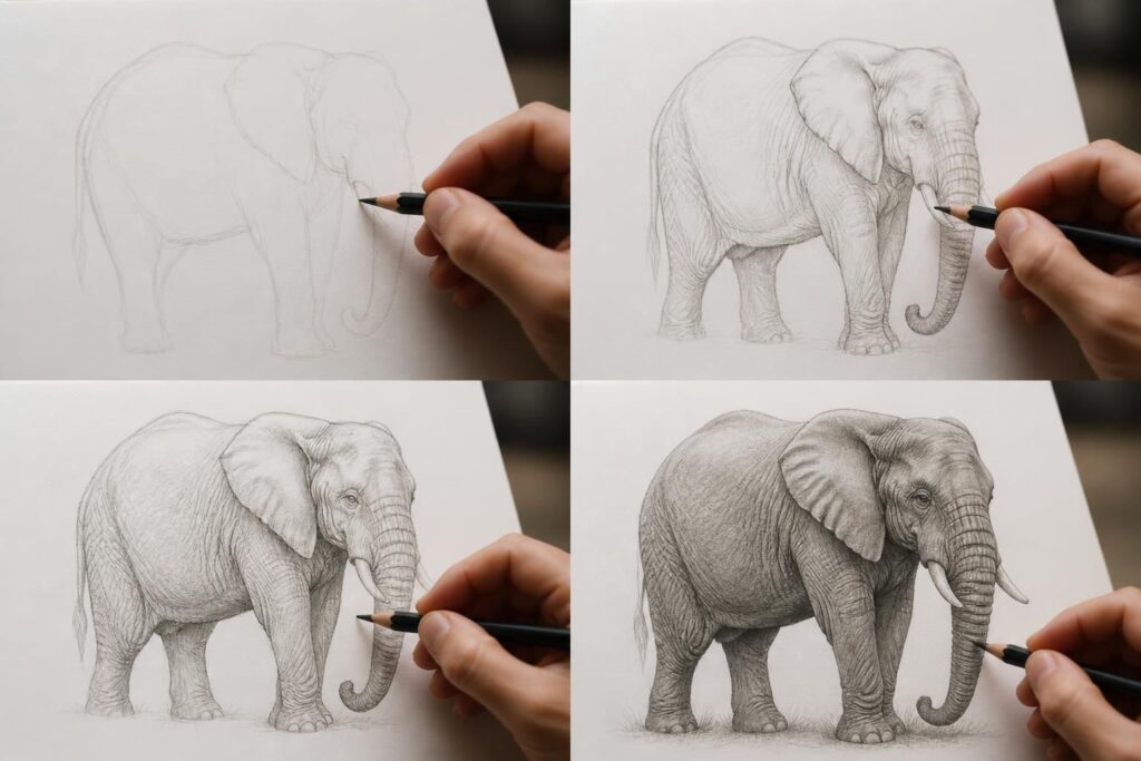apprenez à dessiner un éléphant facilement grâce à notre guide simple, idéal pour débutants et passionnés souhaitant maîtriser cet animal majestueux.